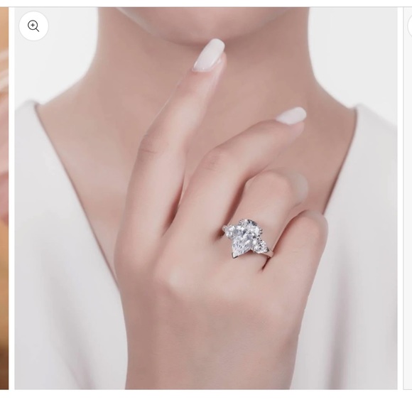 3-Stone Pear CZ Statement Engagement Wedding Ring in Sterling Silver - Picture 6 of 9